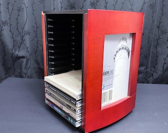 Vintage wooden unique rotating 15 CD DVD disk holder CD spinner tower rack carousel