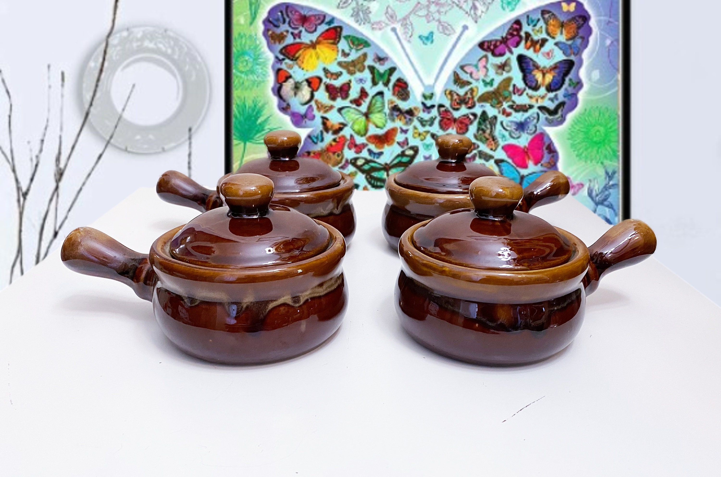 Set of 4 Vintage French Onion Soup Bowls With Lid Vintage Oven Proof
