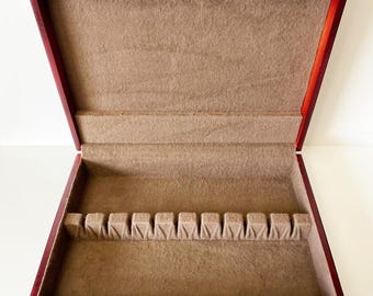 Vintage Wooden Silverware Chest, Beige Velvet Lined Storage Box