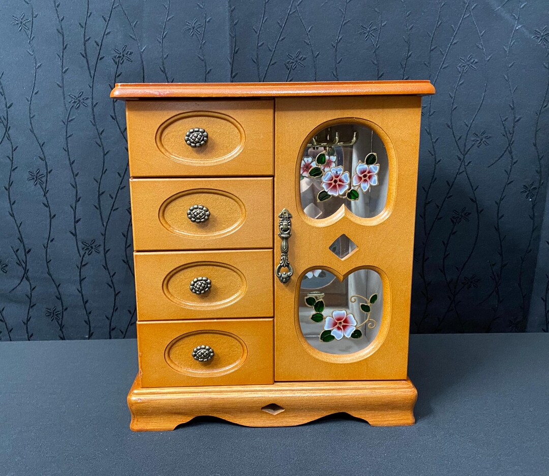 Vintage Jewelry Cabinet Chest Storage Organizer Drawers & Mirror (1FW1)(1U67)(F67)