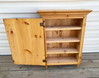 Solid Wood Cabinet • Rustic Pine Cupboard with Shelves • Farmhouse Cottage Storage