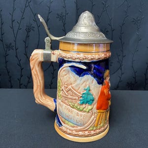 Vintage German beer stein West Germany stein with pewter lid Collectible beer mug  Ceramic stein
