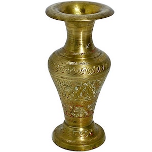 Solid brass vase Unique vintage brass etched vase Made in India