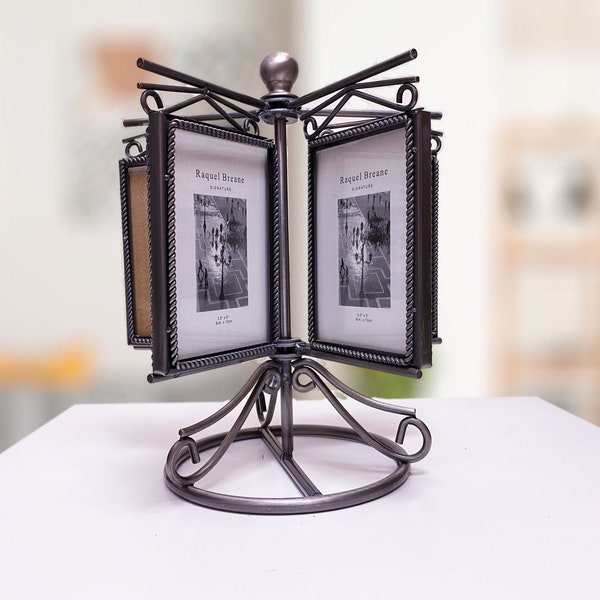 Vintage 10 photos carousel holder Metal standing photo frame holder Home decor