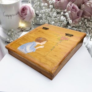 Vintage hand painted large wooden box Treasure chest Аrt supply box