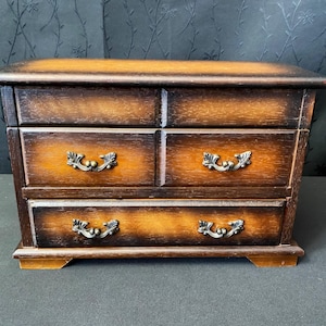 Vintage musical wooden jewelry box with drawer Retro jewelry organizer cabinet