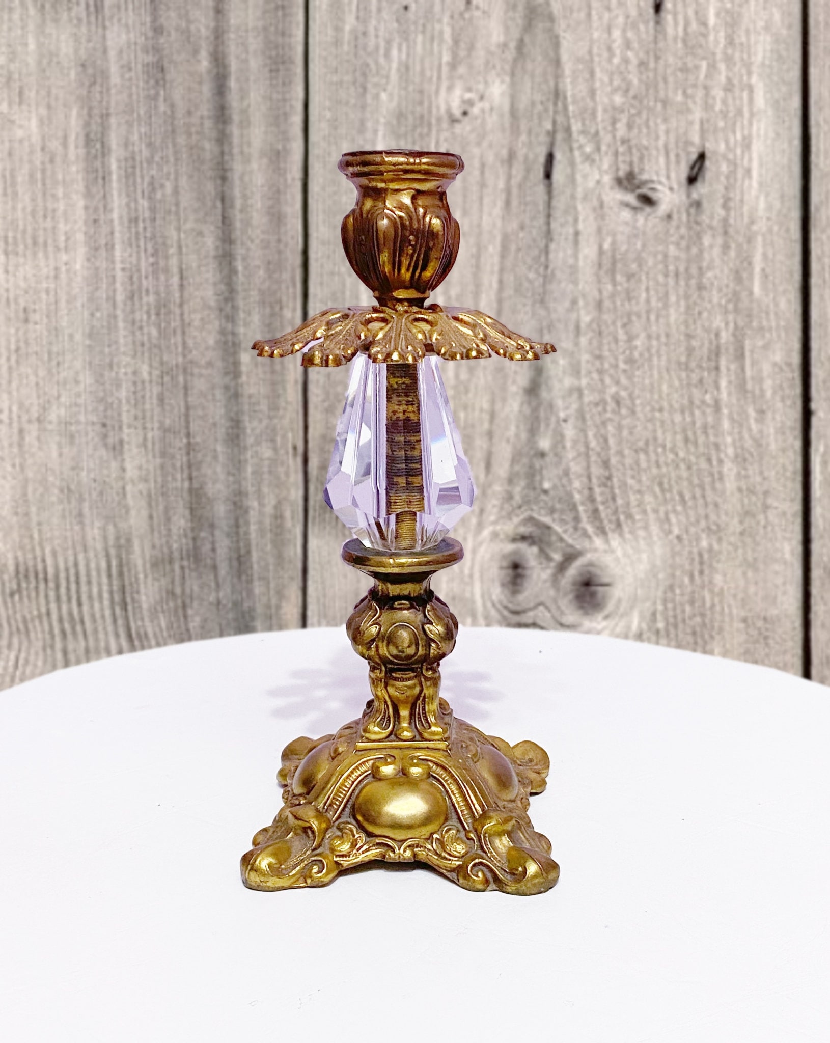 RETROISM ￼Crystal Special Brass 【限定品】 Vintage Brass Candlestick Crystal Prism Holder Hollywood Regency