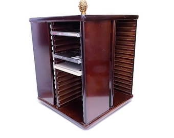 Vintage wooden unique rotating 64 CD DVD disk holder CD spinner tower rack carousel