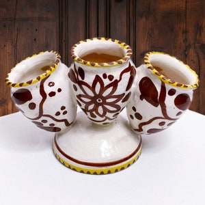 Vintage hand painted 3 Arms ceramic vase   Made in Italy