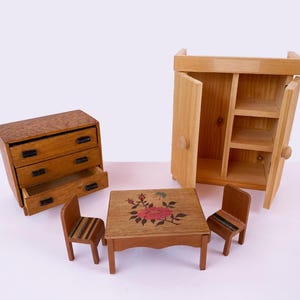 Vintage dollhouse wooden dining room furniture kitchen miniature