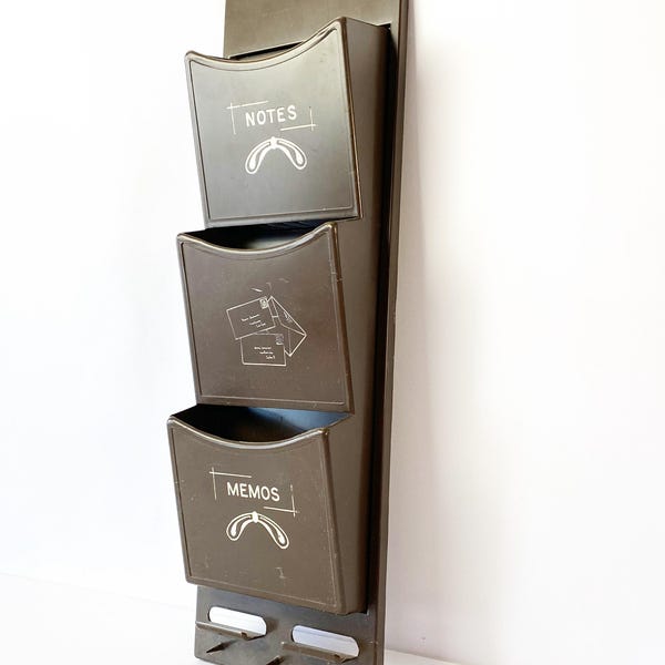 Vintage brown plastic mail center Notes letters memos holder Mail organizer