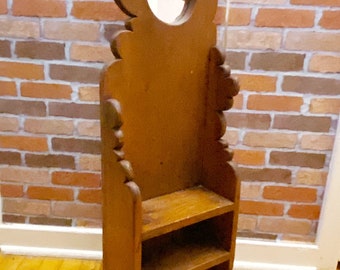 Mid Century Rustic Wood Shelf with Mirror: Vintage Display Unit