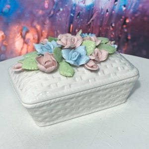 Vintage Floral Porcelain Trinket Casket with Lid