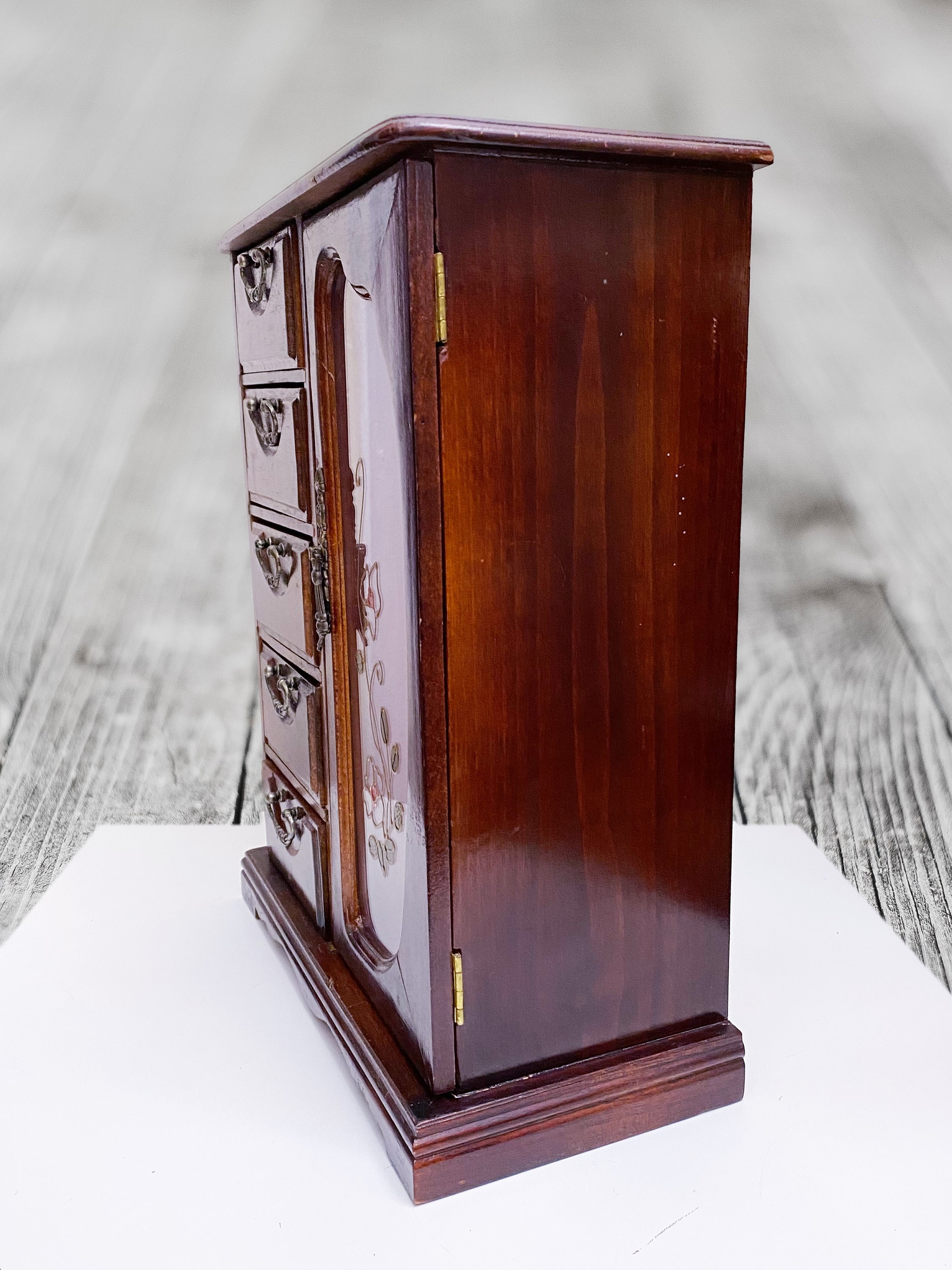 Vintage Wooden Jewelry Box With Mirror and Drawers Vintage Wooden Jewelry  Organizer Cabinet 