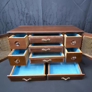 Vintage Wooden Jewelry Box with 9 Drawers