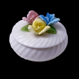 Vintage Floral Porcelain Trinket Box - Made in Japan