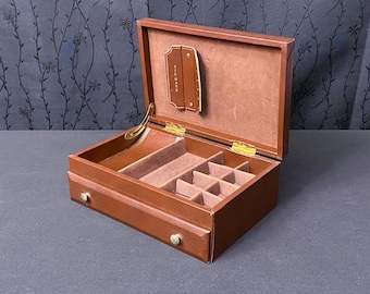 Vintage Brown Jewelry Box with Drawer: Jewelry Organizer