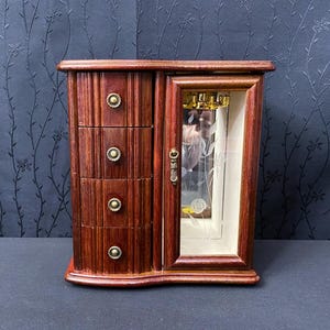 Vintage wooden jewelry box with mirror and drawers Vintage wooden jewelry organizer cabinet