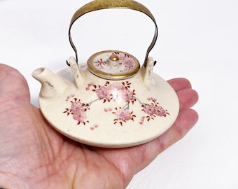 Vintage miniature teapot small saki pot cherry blossoms