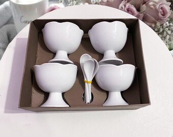 Ensemble vintage de 4 coupes à glace en porcelaine avec cuillère
