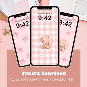 Sfondo per iPhone "Coquette Bear" / Sfondo estetico carino / Sfondo per telefono con download immediato