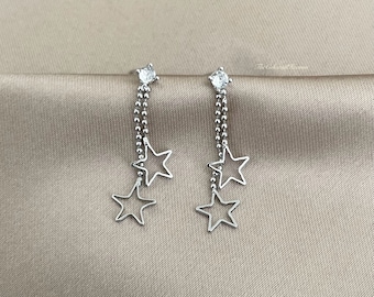 Pendientes colgantes de estrellas de plata de ley 925 / Pendientes de borla celestial / Pendientes de estrella / Pendientes de plata