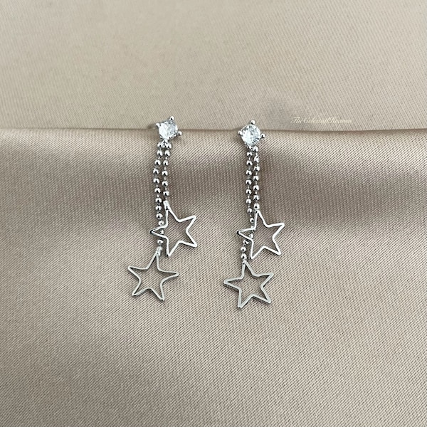925 Sterling Silver Stars Dangle Drop Earrings| Celestial Tassel Earrings| Star Earrings| Silver Earrings