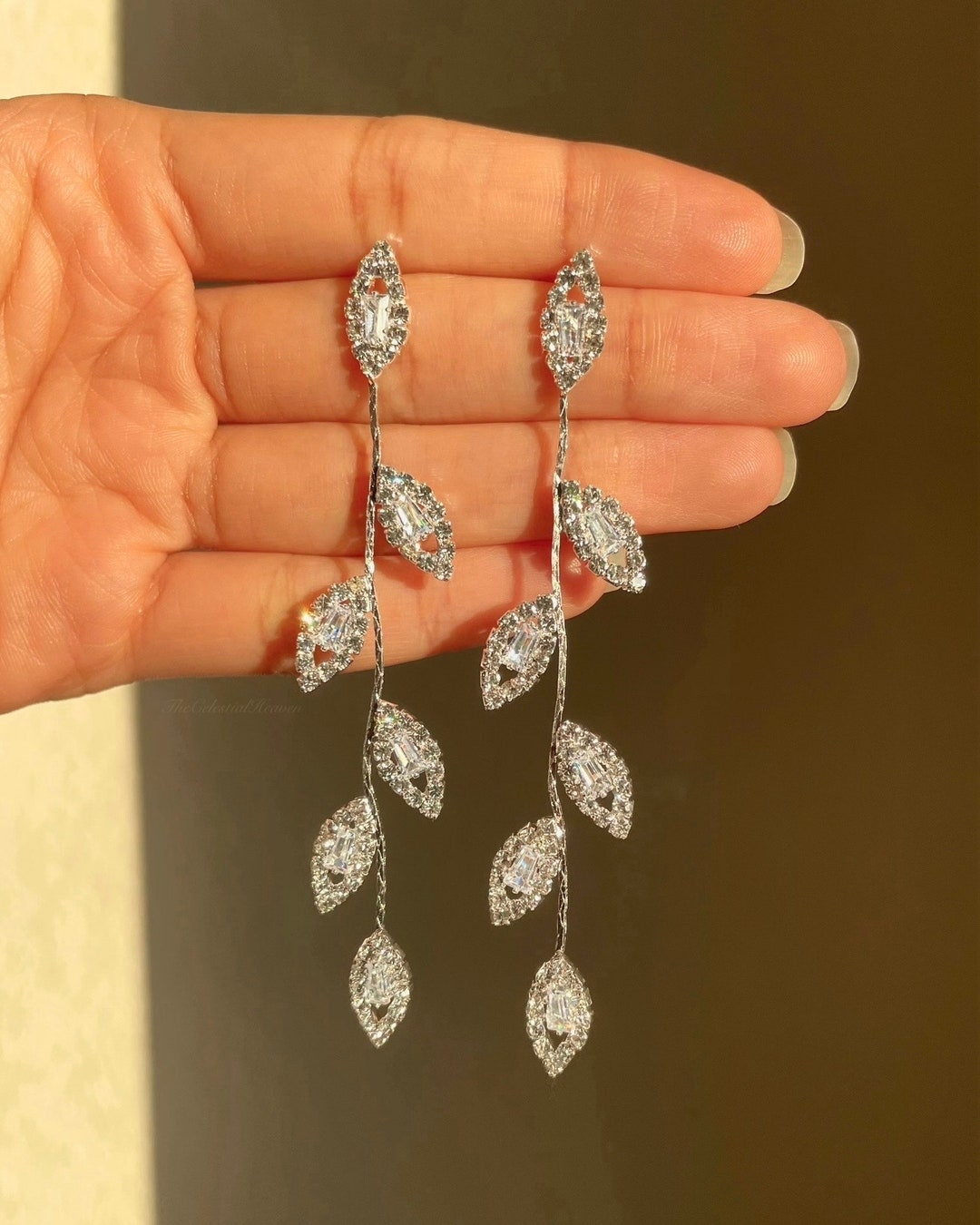 925 Sterling Silver Gold Olive Leaf Dangle Drop Earrings  display picture 1