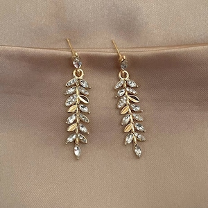 Orecchini pendenti in argento sterling 925/Orecchini pendenti con foglia d'ulivo in oro/Orecchini pendenti con foglia di cristallo/Orecchini con foglia d'ulivo/Orecchini con foglia d'oro