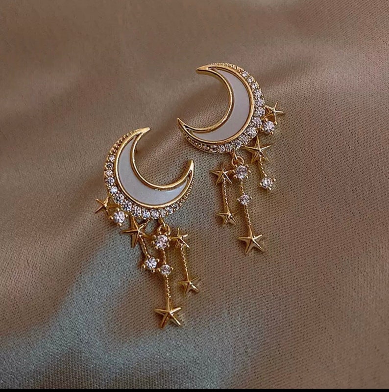 Golden Acrylic Moon Dangle Earrings