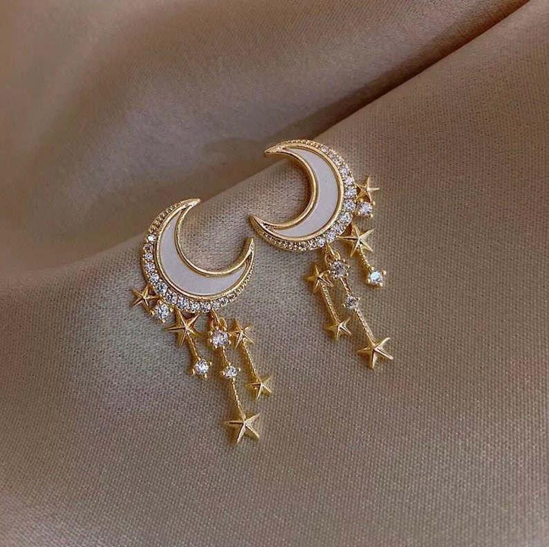 Golden Acrylic Moon Dangle Earrings