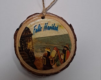 Wood Ornament Puerto Rico Wall Decor Reyes Magos, Christmas Tree Ornaments Nativity Scene, Three Wise Men Handmade
