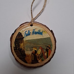 Feliz Navidad Ornament, Puerto Rico Wall Art, Three Wise Men Wood Ornament, Puerto Rican Artist Original Gift, IveGiftShop
