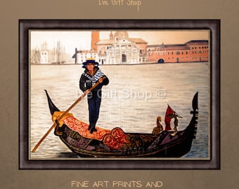 Venice Italy Print, Venice Gondola Painting, Gondolier Art Unframed, Beach House Wall Art Decor, Gift Idea for coworkers, IveGiftShop
