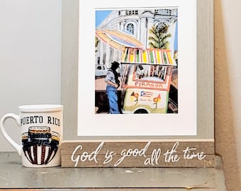 Puerto Rico Art /Print Piraguero/ Snow Cone Vendor Art/ 11 x 8.5 inches Giclee/ 8.5 x 5.5 inches Giclee Puerto Rico Gift Idea, IveGiftShop