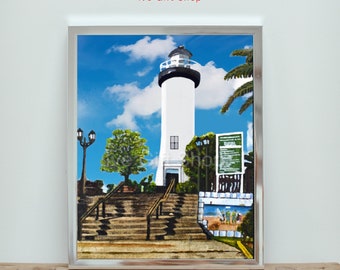 Puerto Rico Wall Art, Puerto Rican Beach Painting, Lighthouse Art Print, Rincon Beach Art, Boricua Gift, IveGiftShop