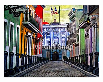 Puerto Rico Wall Art, San Juan Puerto Rico Art Print, Puerto Rican Flag Poster, Calle Fortaleza, Home Decor Gift Idea for - Ive Gift Shop