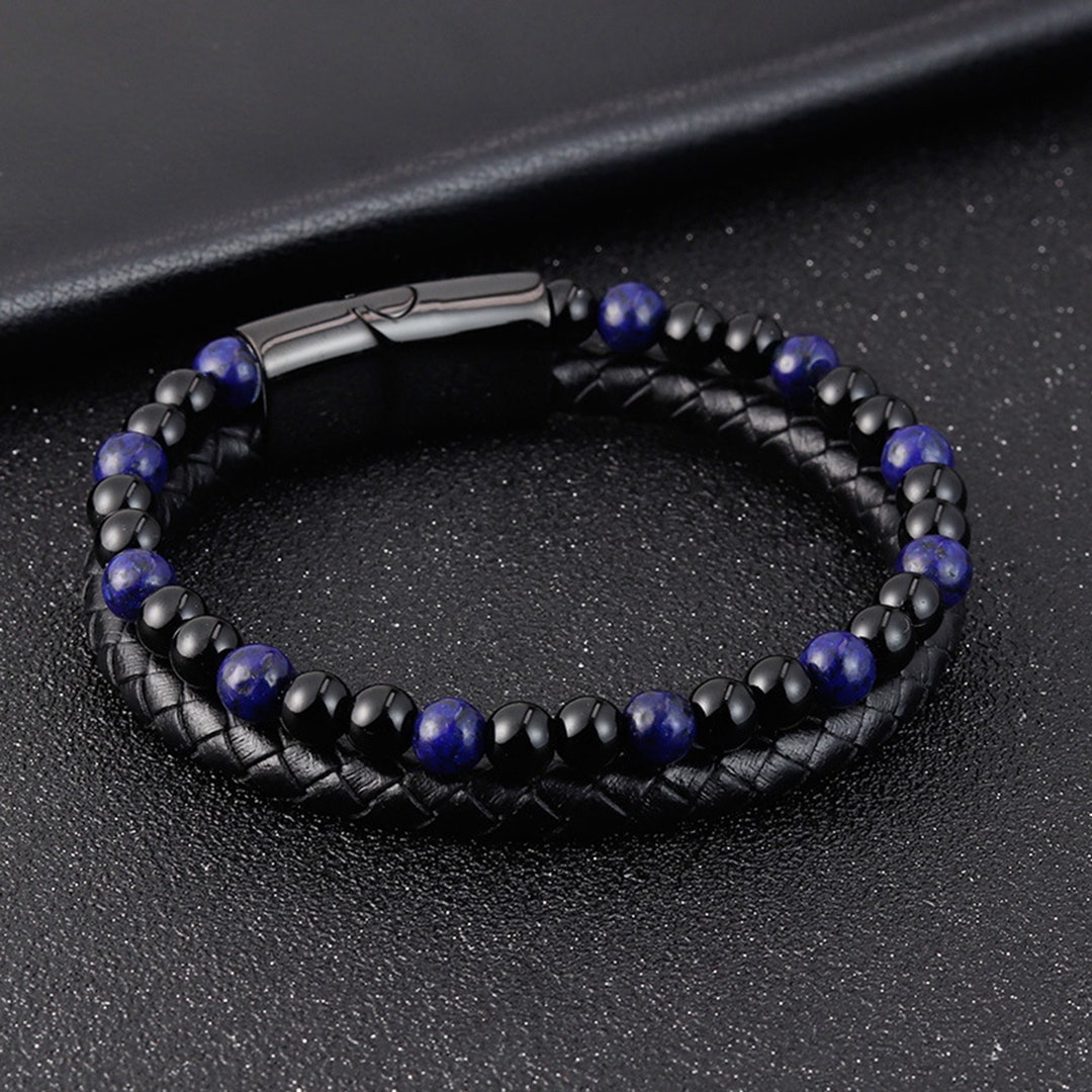 Men's Lapis Lazuli Bracelet-onyx Stone Strength Calming - Etsy