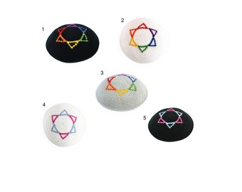 niestandardowa kippah, LGBT, tęcza, prawdziwe ręcznie robione, dzianina, szydełka,