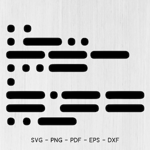 Pode incluir: Design gráfico em preto e branco com uma série de pontos e linhas. O design lembra o código Morse ou um sinal digital. O texto "SVG - PNG - PDF - EPS - DXF" está na parte inferior da imagem.