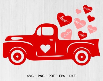Alla hjärtans dag lastbil Svg, Alla hjärtans dag vintage lastbil, kärlek svg, Alla hjärtans dag SVG klippfil Svg, CriCut-filer svg eps pdf png dxf Silhouette cameo