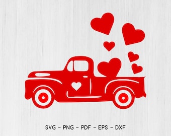 Alla hjärtans dag röd lastbil Svg, Alla hjärtans dag vintage lastbil, Alla hjärtans dag SVG klippfil Svg, CriCut-filer svg eps pdf png dxf Silhouette cameo