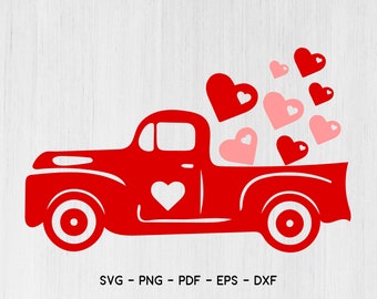 Alla hjärtans dag röd lastbil Svg, Alla hjärtans dag vintage lastbil, Alla hjärtans dag SVG klippfil Svg, kärlek svg CriCut-filer svg eps pdf png dxf Silhouette cameo