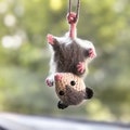 Possum RearView Mirror Accessory Crochet Opossum Car Charm, Car Mirror Hanging Accessory Car Decoration, Car Ornament, Crochet Car Accessory