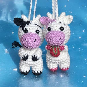 Cute Car Accessory Cow Rearview Mirror Hanging Car Decor, Strawberry Cow Car Charm, Pink Car Accessory, Crochet Cow, Moo Moo Car Hanger