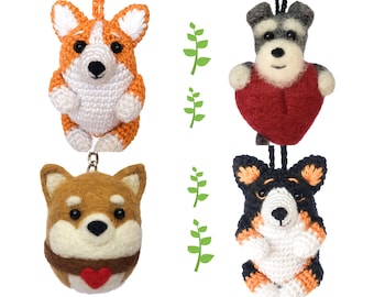 Crochet Corgi Car Mirror Hanging Accessory Dog, Schnauzer Rear View Mirror Ornament Corgi Keychain, Cute Car Accessory Tri Color Corgi Gift