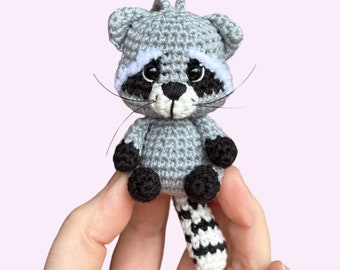 Crochet Raccoon Ornament Hanging Raccoon Plush Raccoon Stuffed Animal, Racoon Gift, Car Mirror Ornament, Handmade Gift Baby Raccoon Keychain