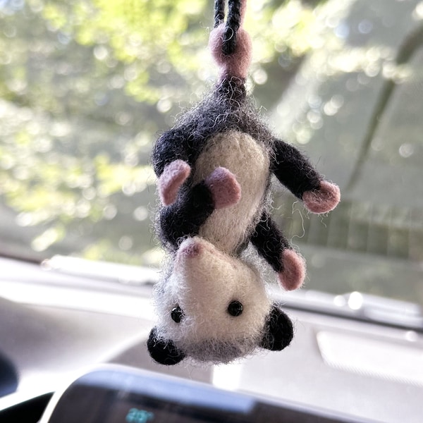 Possum Car Charm RearView Mirror Accessory, Felted Opossum Ornament, Car Mirror Hanging Accessories, Possum Car Hanger, Cute Car Accessories