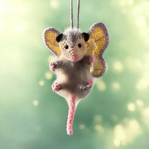 Cute Car Accessory Crochet Possum Car Decor, Rear View Mirror Accessories for Women Teens, Fairy Possum Ornament, Plush Opossum Car Hanger