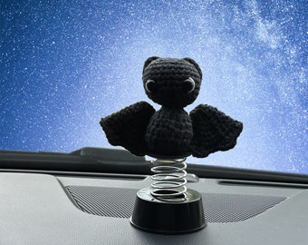 Crochet Bat Car Decor Dashboard Bobblehead, Goth Car Interior